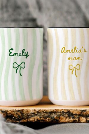 Personalized Grandma Stripe Mug, Coquette Striped Name Mug Gifts, Mother's Day Gift for Nana