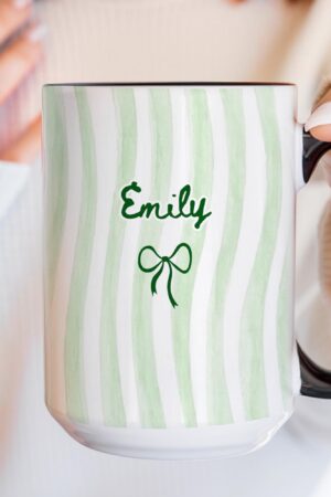 Personalized Grandma Stripe Mug, Coquette Striped Name Mug Gifts, Mother's Day Gift for Nana