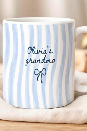 Personalized Grandma Stripe Mug, Coquette Striped Name Mug Gifts, Mother's Day Gift for Nana