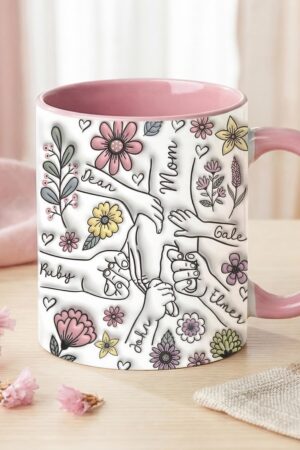 Personalized Mom Mug with Kids Names, Custom Floral Coffee Mug for Mom, Mothers Day Gift from Daughter Son