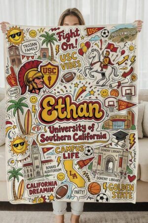Custom College Graffiti Fleece Blanket, Personalized Dorm Throw, Graduation Gift