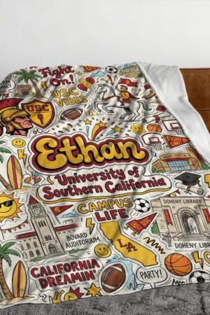 Custom College Graffiti Fleece Blanket, Personalized Dorm Throw, Graduation Gift