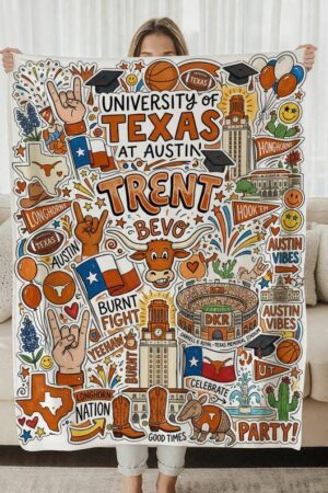 Custom College Graffiti Fleece Blanket, Personalized Dorm Throw, Graduation Gift