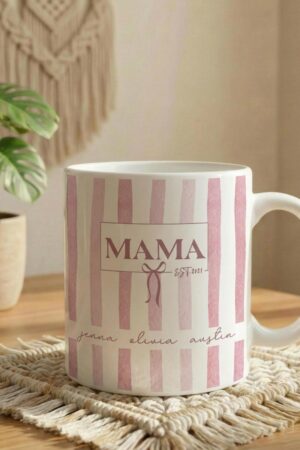 Custom Kids Names Mama Mug, Mothers Day Gift, Stripe Coffee Cup, Personalized Present for Mom, New Mom Gift, First Time Moms, Custom Gifts