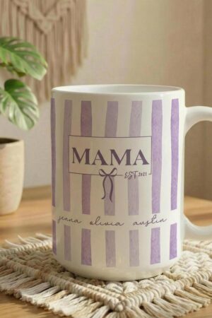 Custom Kids Names Mama Mug, Mothers Day Gift, Stripe Coffee Cup, Personalized Present for Mom, New Mom Gift, First Time Moms, Custom Gifts