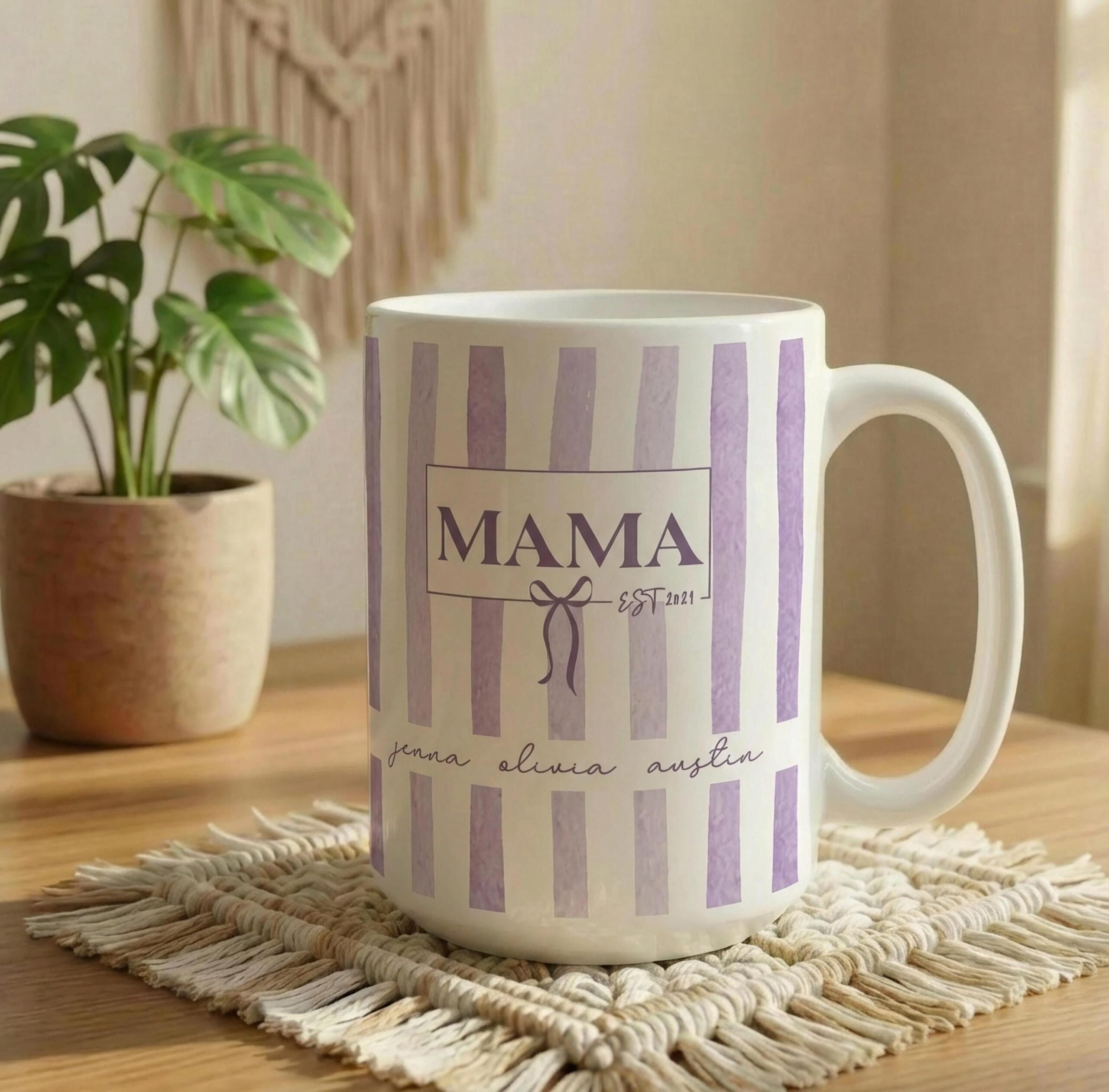 Custom Kids Names Mama Mug, Mothers Day Gift, Stripe Coffee Cup, Personalized Present for Mom, New Mom Gift, First Time Moms, Custom Gifts - Image 3