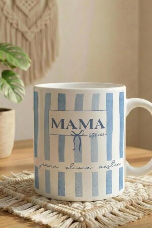 Custom Kids Names Mama Mug, Mothers Day Gift, Stripe Coffee Cup, Personalized Present for Mom, New Mom Gift, First Time Moms, Custom Gifts