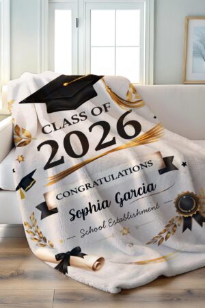 Custom Class of 2026 Grad Blanket,Personalized 2026 Graduation Blanket with Name,Senior Graduation Gift for Friends,Gift Ideas for Graduate