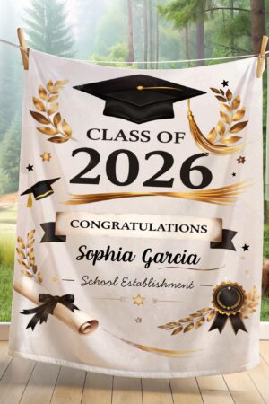 Custom Class of 2026 Grad Blanket,Personalized 2026 Graduation Blanket with Name,Senior Graduation Gift for Friends,Gift Ideas for Graduate