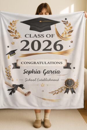 Custom Class of 2026 Grad Blanket,Personalized 2026 Graduation Blanket with Name,Senior Graduation Gift for Friends,Gift Ideas for Graduate
