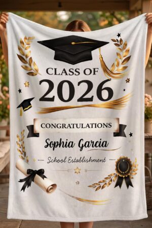 Custom Class of 2026 Grad Blanket,Personalized 2026 Graduation Blanket with Name,Senior Graduation Gift for Friends,Gift Ideas for Graduate