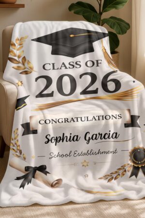 Custom Class of 2026 Grad Blanket,Personalized 2026 Graduation Blanket with Name,Senior Graduation Gift for Friends,Gift Ideas for Graduate