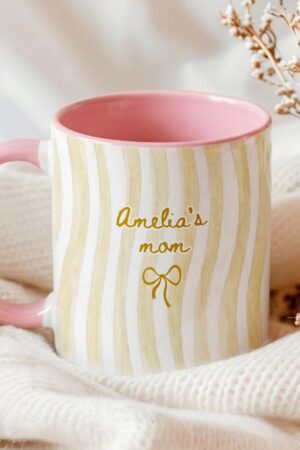 Personalized Grandma Stripe Mug, Coquette Striped Name Mug Gifts, Mother's Day Gift for Nana