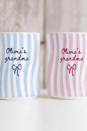 Personalized Grandma Stripe Mug, Coquette Striped Name Mug Gifts, Mother's Day Gift for Nana