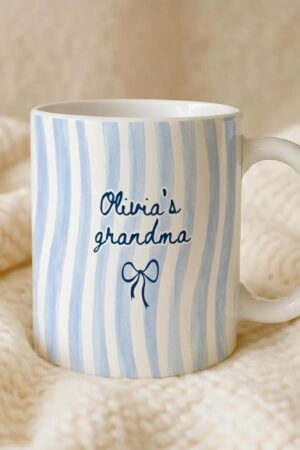 Personalized Grandma Stripe Mug, Coquette Striped Name Mug Gifts, Mother's Day Gift for Nana